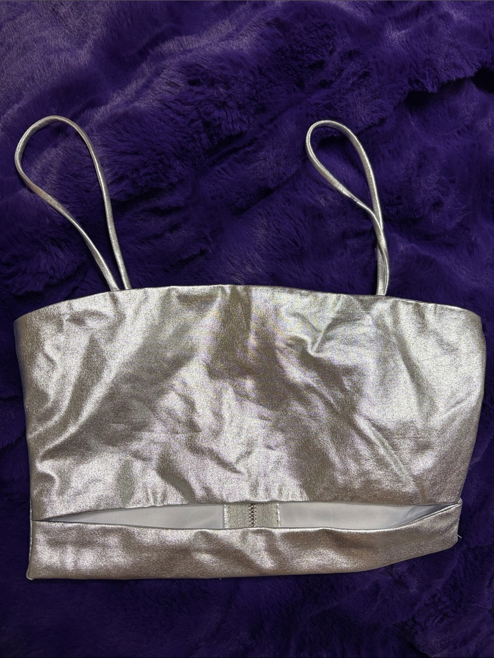 LF Millau Silver Metallic Spaghetti Strap Crop Top nwt size s